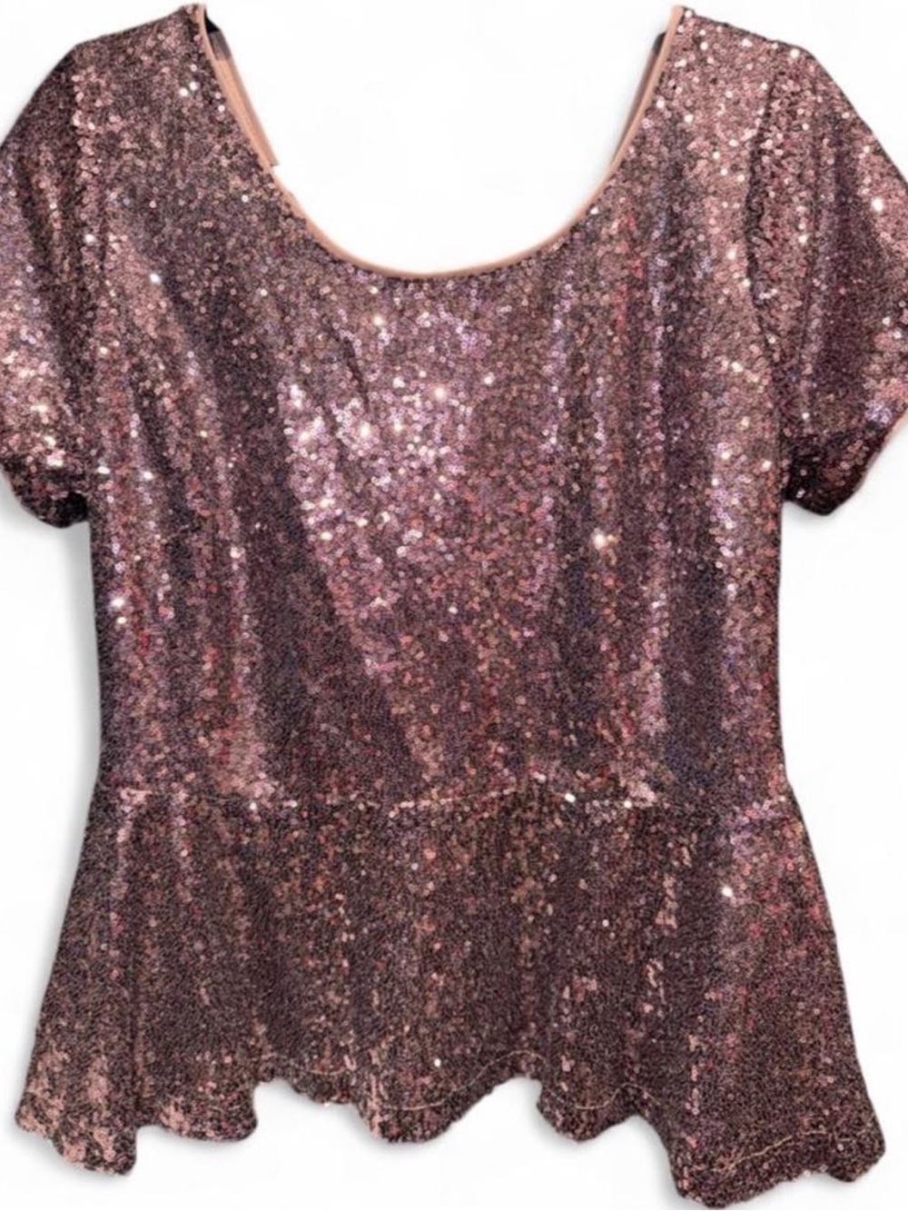 Forever 21 Rose Gold Sequin Peplum Top